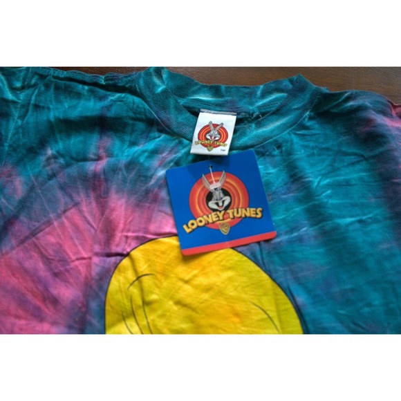 Vintage 90s 1998 Kids L Looney Tunes Cartoon Tweety Bird Shirt Tye Dye - Picture 3 of 5